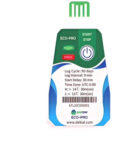Termógrafo ECO-PRO+ de DELBAL con alarma configurada de 13 a 14 grados